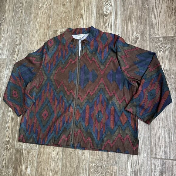 2/$18 SALE!  Vtg Jacket Womens XL Multicolor Geometric Zip Western Southwestern‎ - Picture 4 of 6
